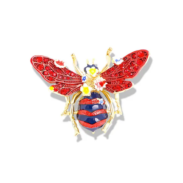 Hand Painted Enamel Glitter Diamond Vintage Bee Brooch Red - Shop at LoveMi