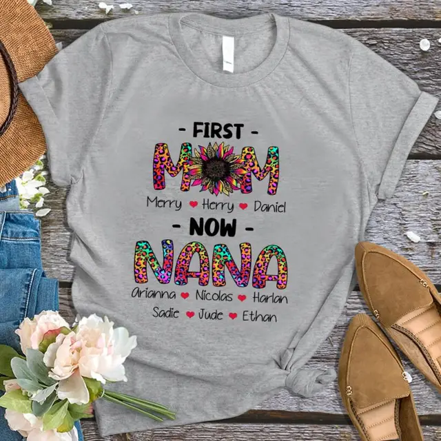 The First Mother Is Now Nana Leopard Print Short Sleeve Grey - Shop at LoveMi