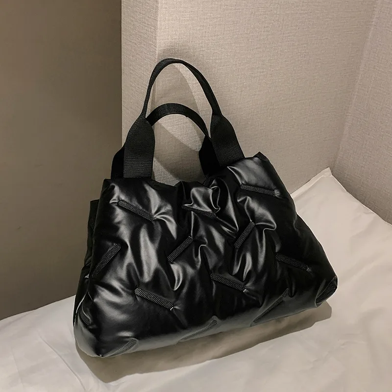 Simple Brightening Down Cotton Filled Tote Bag Black - Shop at LoveMi