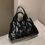 Simple Brightening Down Cotton Filled Tote Bag - Black