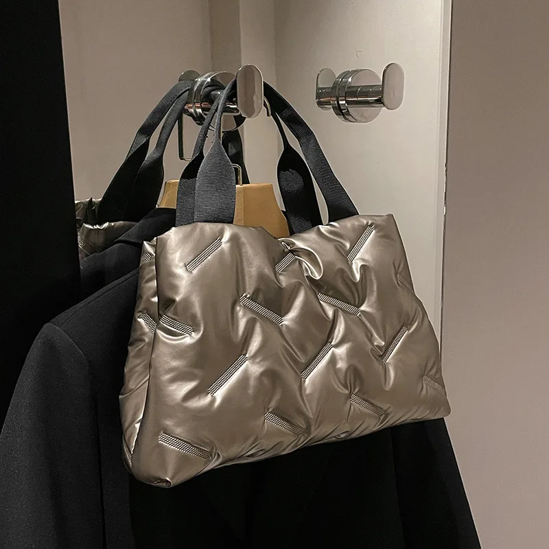 Simple Brightening Down Cotton Filled Tote Bag Champagne - Shop at LoveMi