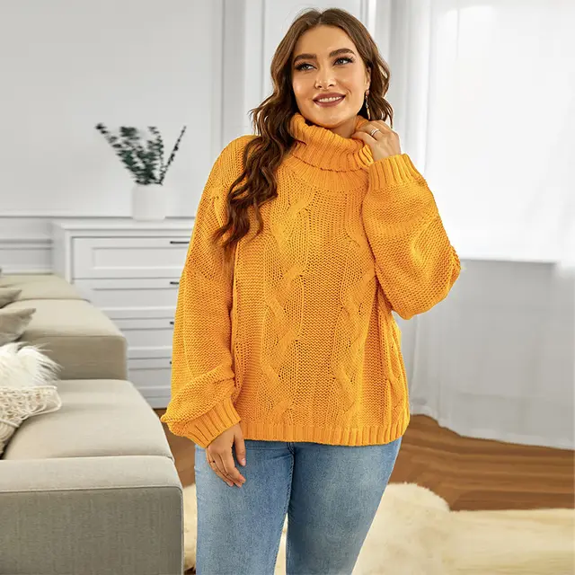 Thick Warm Sweater Women's Solid Color Turtleneck Loose Pullover Top Yellow - Shop at LoveMi