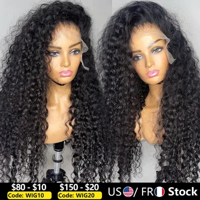 Deep Wave T Part Frontal Wig Human Hair Headgear 13 4 Black 180 - Shop at LoveMi