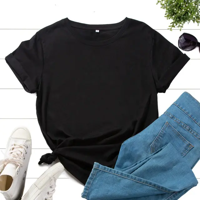 Cotton Short Sleeve T shirt Women's Summer Blank Short Sleeve Hair Pattern Black - Shop at LoveMi