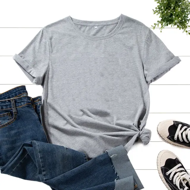 Cotton Short Sleeve T shirt Women's Summer Blank Short Sleeve Hair Pattern Grey - Shop at LoveMi