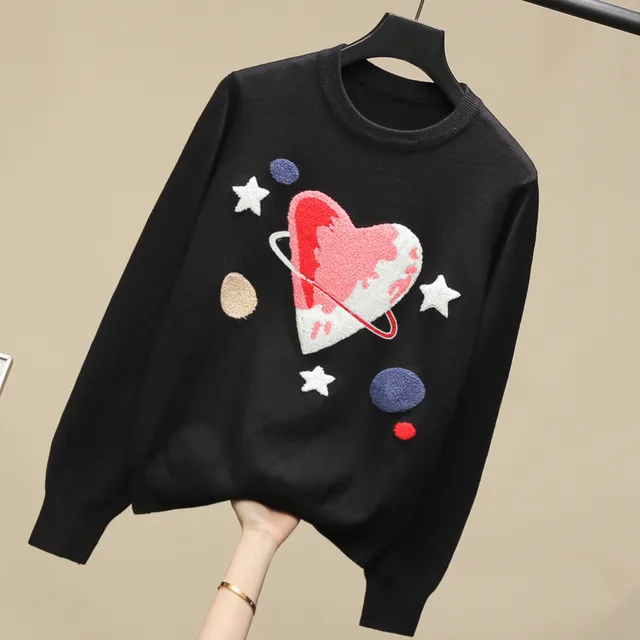 Flocking Love Women's Autumn And Winter New Sweet Fashion Knitwear Black - Shop at LoveMi