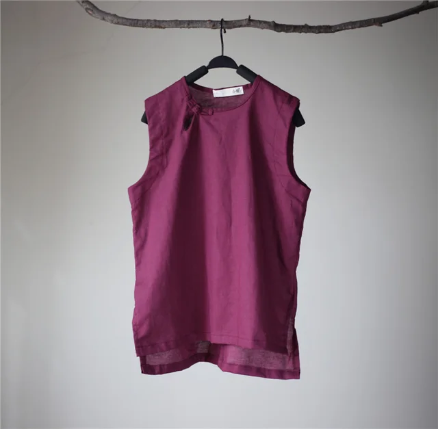 Multi Color Casual Loose Retro Buckle Vest Purplish Red - Shop at LoveMi