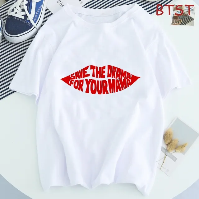 Women's Creative Lips Letter Print Short sleeve T shirt Red - Shop at LoveMi