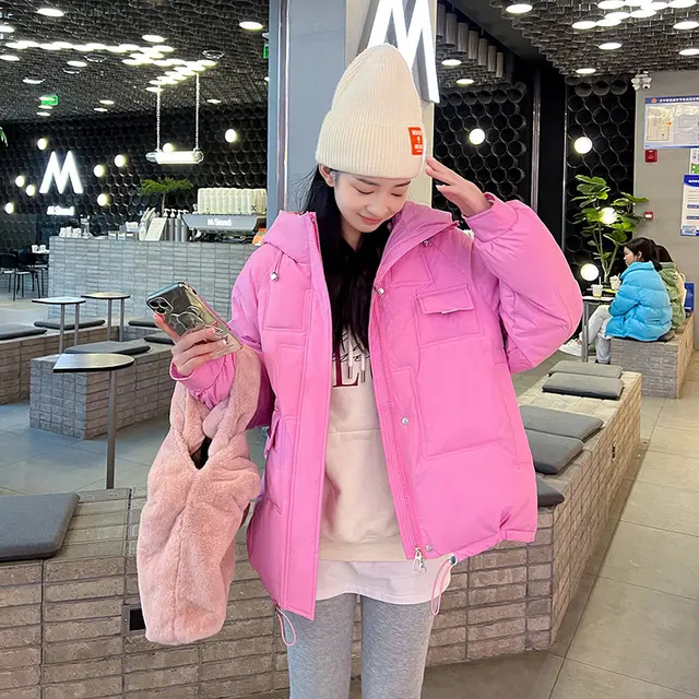 Women's Multi pocket Cotton padded Coat Winter New Short Thickened Bread Cotton padded Coat Pink - Shop at LoveMi