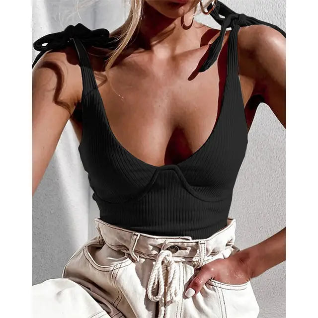 Summer Deep Low Collar Sleeveless Vest Black - Shop at LoveMi