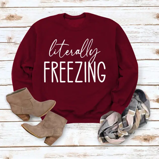 Printed Loose Pullover Simple Round Neck Long Sleeve Top Sweater Wine Red White Font - Shop at LoveMi