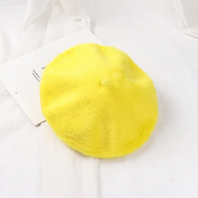 Solid Soft Girl Plush Knitted Artist Hat Yellow - Shop at LoveMi