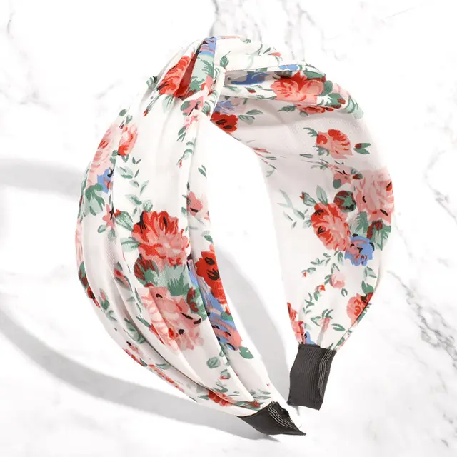 Floral Headband Summer Hairpin Wide Edge Cross Knotted Girl Mori Floral White - Shop at LoveMi
