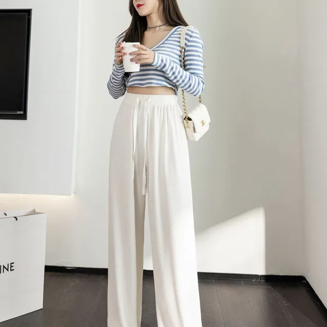Fashion Women Wear High Waist Wide Leg Pants White Summer Style - Shop at LoveMi