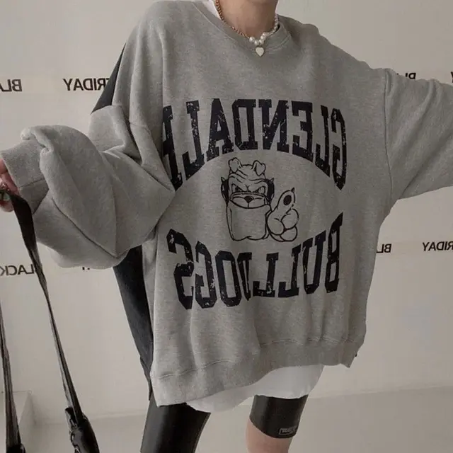 Casual Long sleeved Denim Splicing Sweater Female Grey With Black - Shop at LoveMi