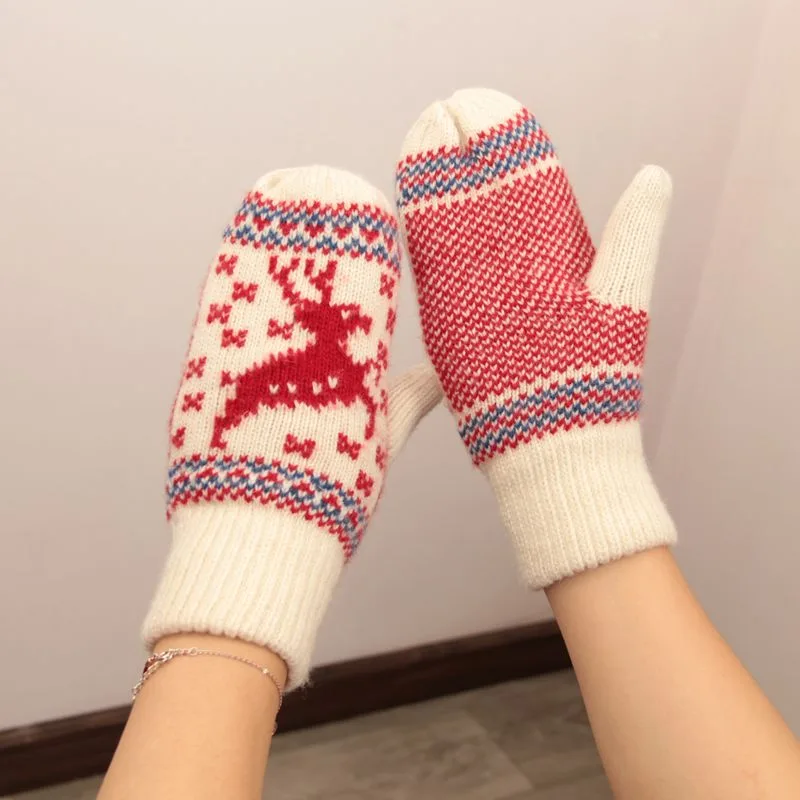 Single Double Wool Padded Thickened Gloves Full Package - Red