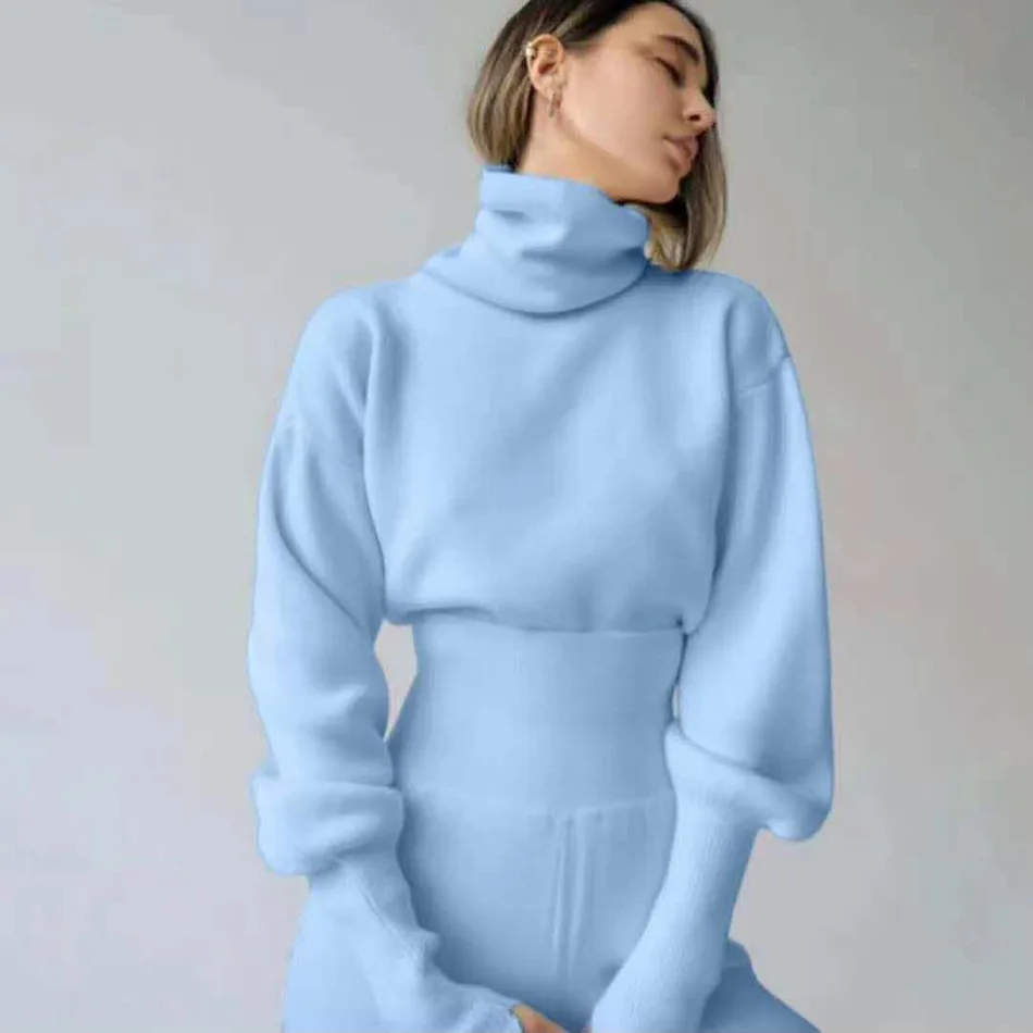 Solid Color Inner Wear Sweater Bottoming Shirt Two piece Sweater Fall Women's Clothing Sky Blue - Shop at LoveMi