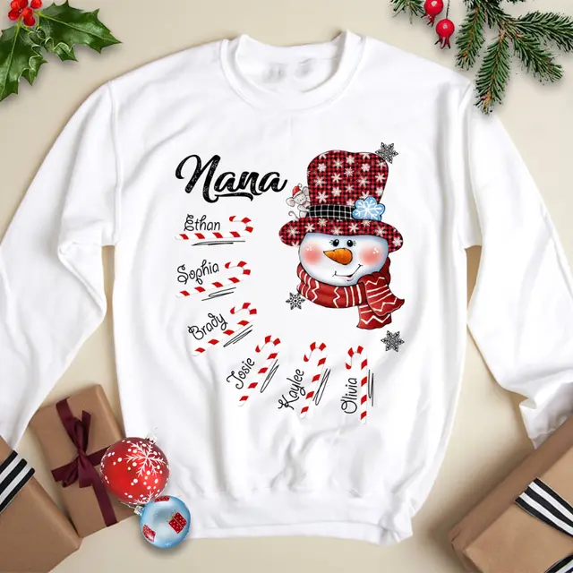 Snowman Candy Cane Christmas Round Neck Sweater White - Shop at LoveMi