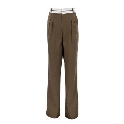 Fashion Solid Color Slim Casual Trousers Coffee - Shop at LoveMi