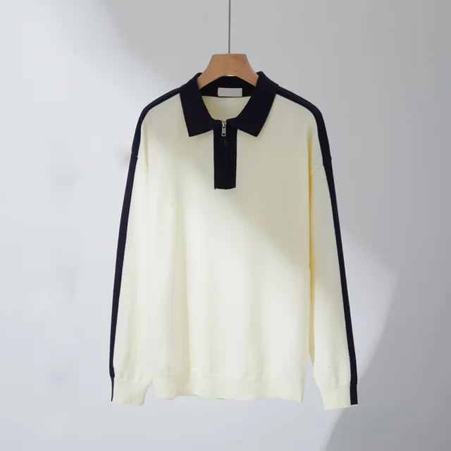 Fashion Casual Handsome Long Sleeved Sweater White - Shop at LoveMi