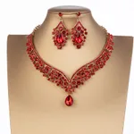 Bridal Crown Wedding Alloy Diamond Crown Fashion Elegant Headdress - X001 Gold Red Necklace