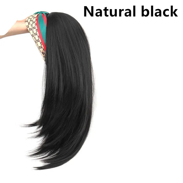 Headscarf Wig Hair Hoop Wig One Female Long Hair U shaped Half Headgear Vintage Printing - Shop at LoveMi