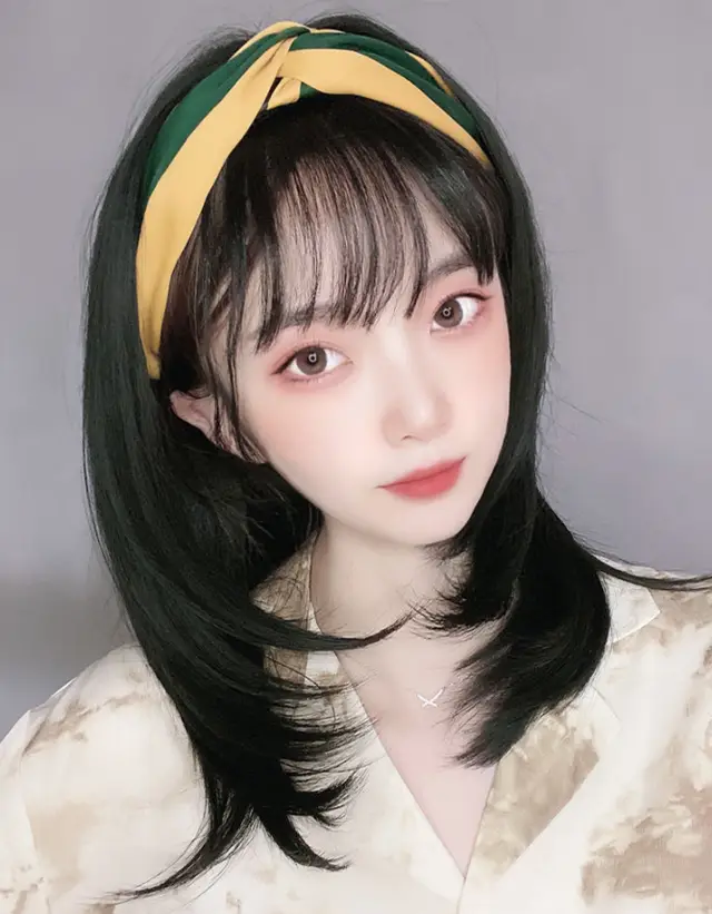 Headscarf Wig Hair Hoop Wig One Female Long Hair U shaped Half Headgear Yellow Green - Shop at LoveMi