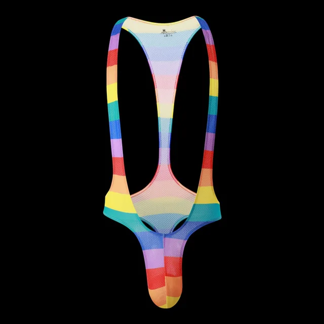 Fashion Men's Jjsox Print Thong Erotic Jumpsuit Rainbow Print - Shop at LoveMi