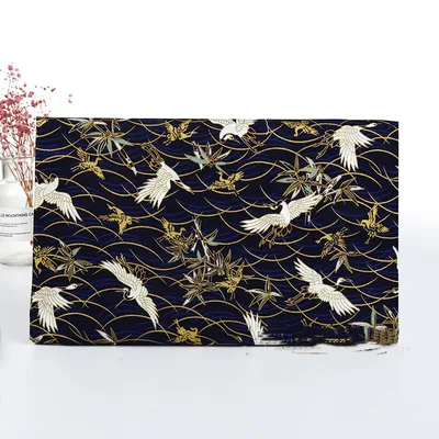 Handmade Cotton Kimono Cherry Blossom Printed Fabric Flying Crane Black - Shop at LoveMi