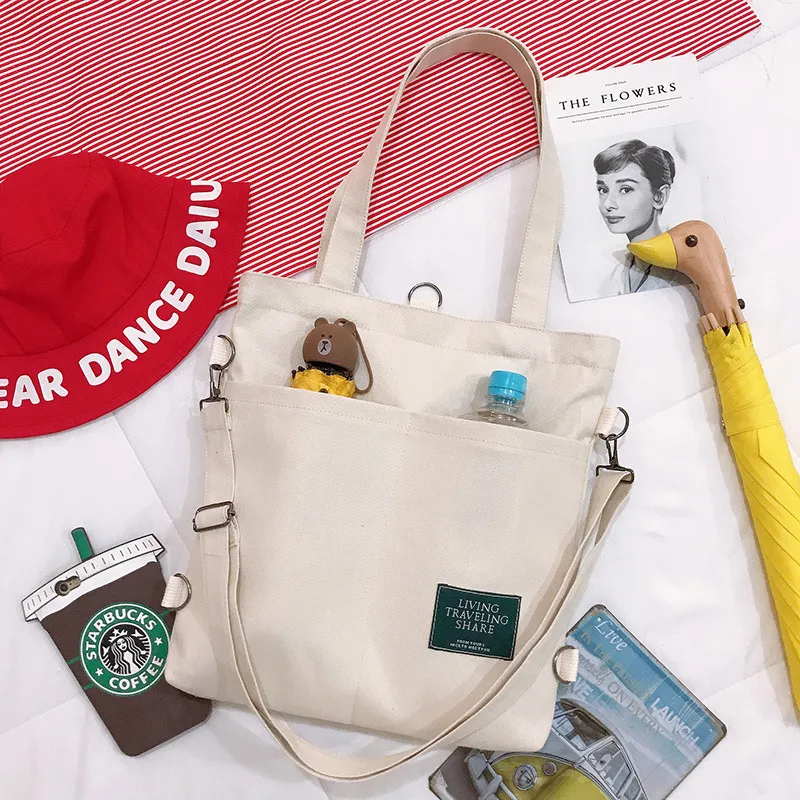 Shoulder Bag Artistic School Bag Fashion Portable Crossbody Class Tuition Bag Beige - Shop at LoveMi