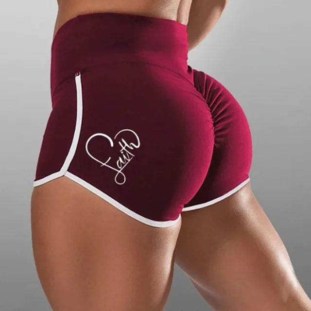 Women's Plus Size Solid Color Printing High Top Sports Running Skinny Hip Raise Shorts Wine Red - Shop at LoveMi