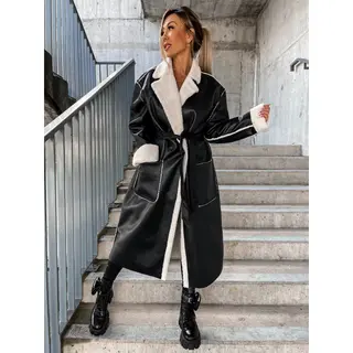 Autumn And Winter New Leisure Leather Thickened Trench Coat - Black