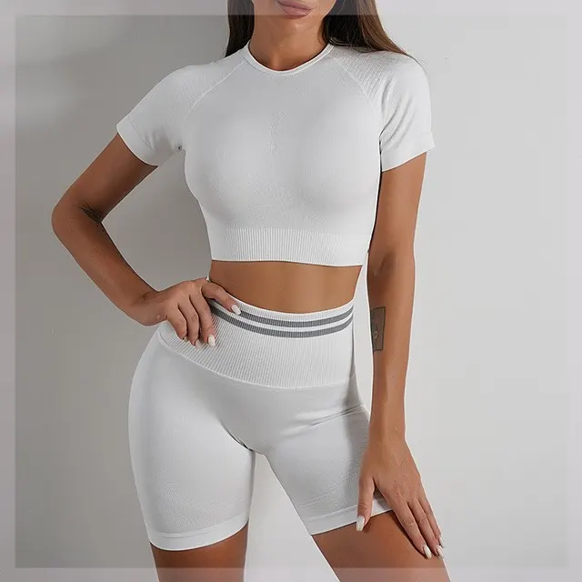 Seamless Sports Set For Women Workout Outfit Booty Yoga Pant White Suit Short - Shop at LoveMi