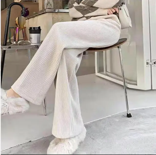 Autumn And Winter Thick Padded Corduroy Pants Beige Regular - Shop at LoveMi