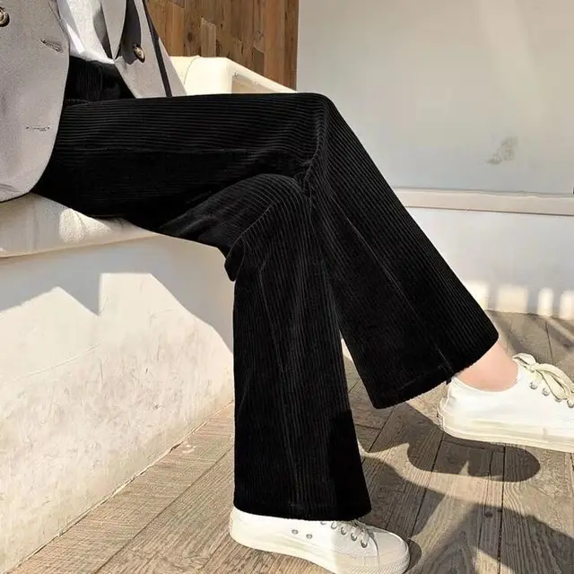 Autumn And Winter Thick Padded Corduroy Pants Black Regular - Shop at LoveMi