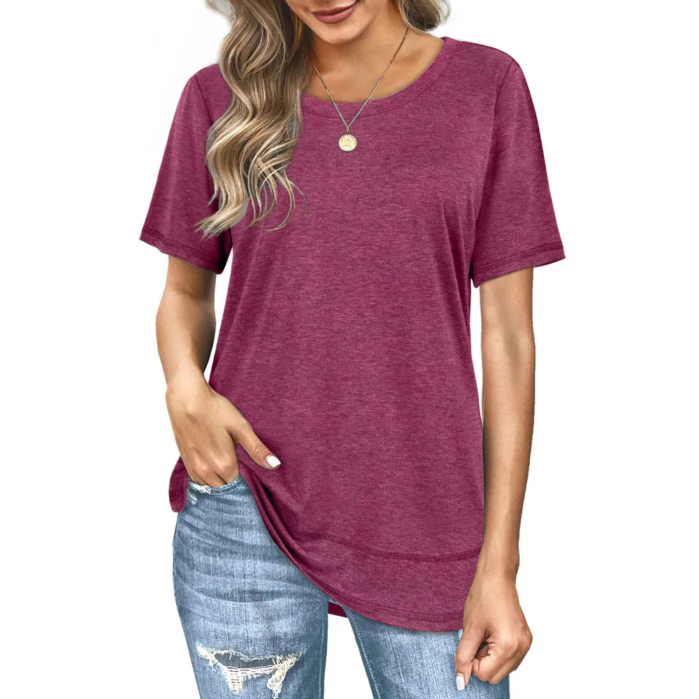 Summer Versatile Top Women's Casual Colored Cotton T shirt Rose - Shop at LoveMi