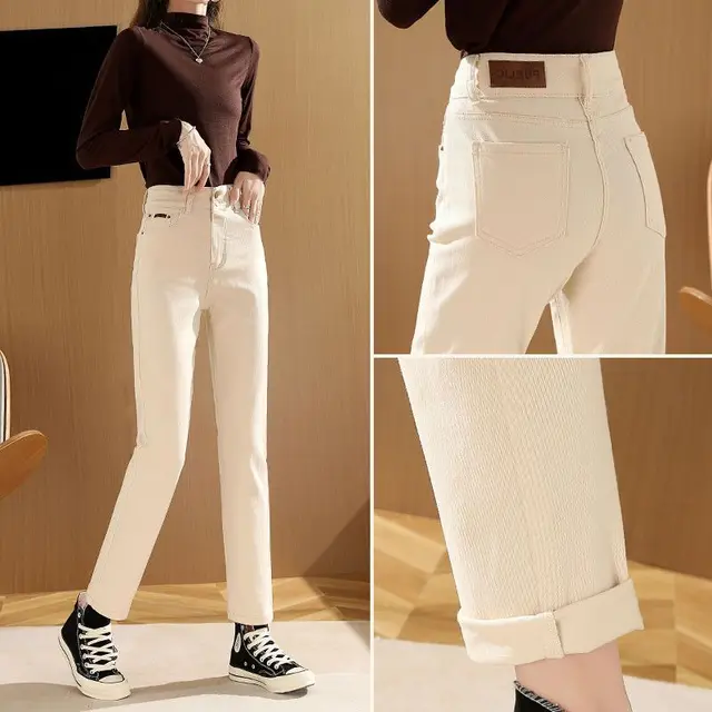 Plush Jeans For Women In Winter Apricot Two Buckle - Shop at LoveMi