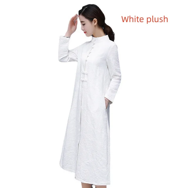 Women's Art Retro Cotton And Linen Windbreaker White Plush - Shop at LoveMi