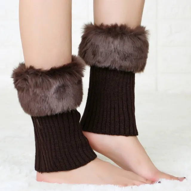 Korean Version Autumn And Winter Short Turned Fur Warm Leg Boots Coffee black with brown/taupe faux fur - Shop at LoveMi
