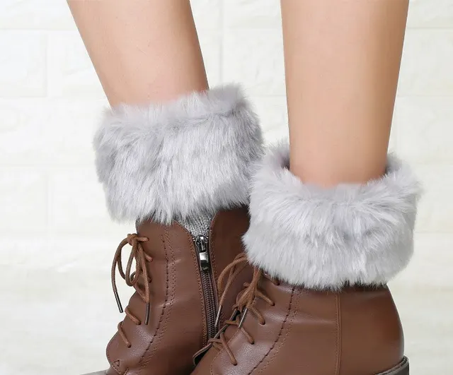 Korean Version Autumn And Winter Short Turned Fur Warm Leg Boots Light Grey - Shop at LoveMi