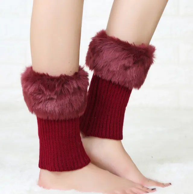 Korean Version Autumn And Winter Short Turned Fur Warm Leg Boots Red - Shop at LoveMi