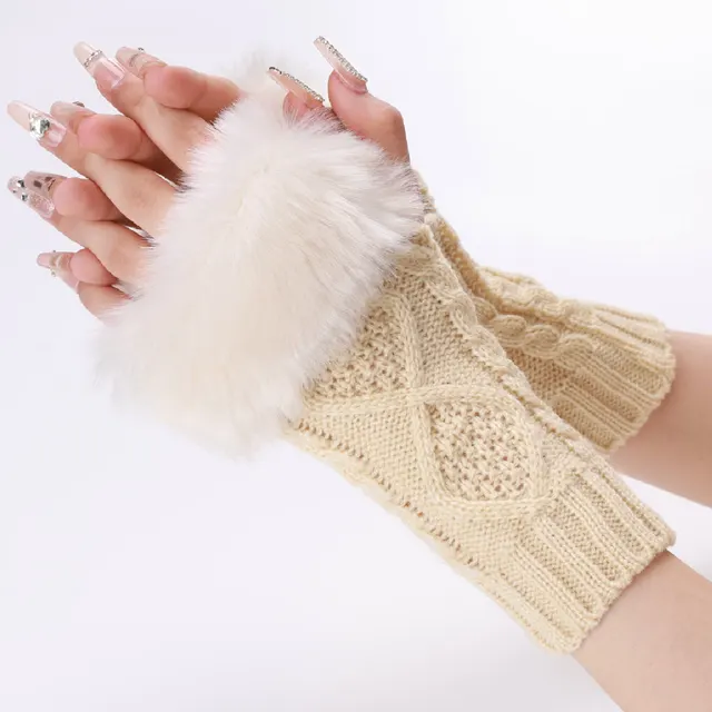 Women's Woolen Gloves In Autumn And Winter In Europe And America Beige - Shop at LoveMi
