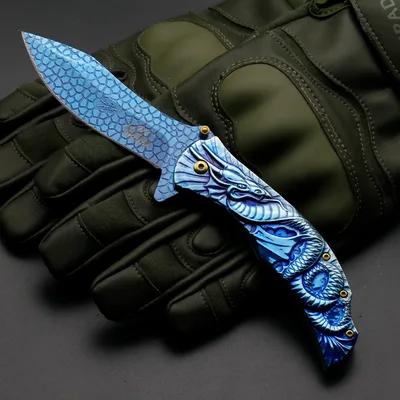 Dragon Embossed Portable Outdoor Fruit Knife Blue - Shop at LoveMi