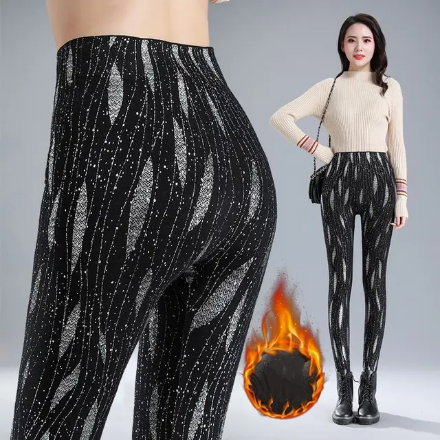 High Waist Large Print Plus Fleece Thickened Elastic Tights Variety Rattan Silv With Velve - Shop at LoveMi