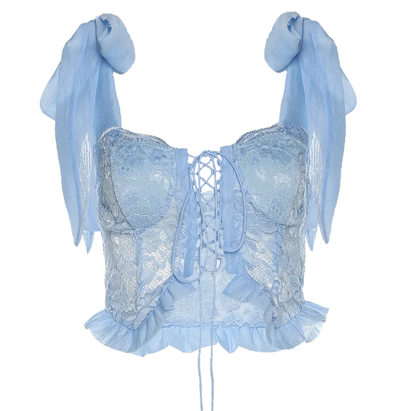 Women's Slim Blouse With Hollow Lace up Design Blue - Shop at LoveMi