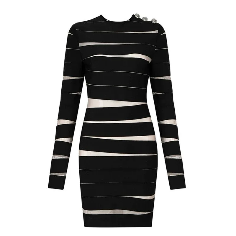 Irregular Layering Black Classic Long Sleeve Dress In Europe And America - Apricot - View 1