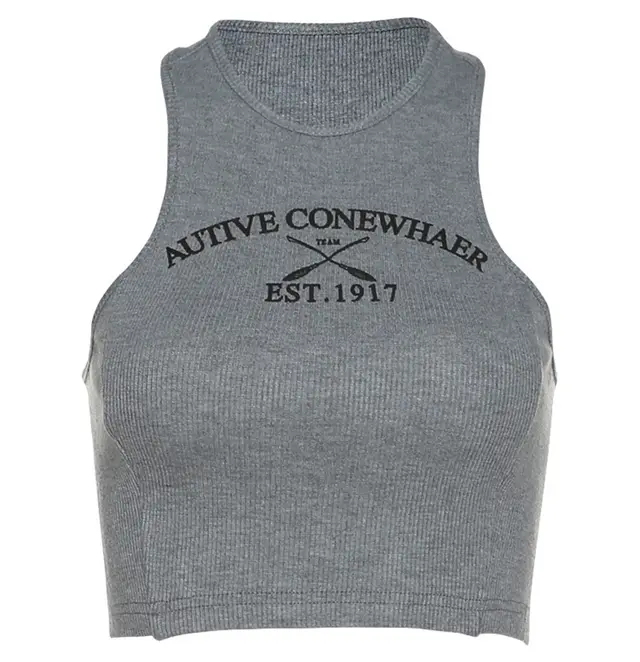 Women's Solid Color Crop Neck Print Sleeveless Vest Female Grey - Shop at LoveMi