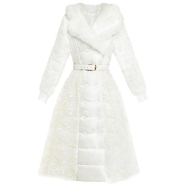 Mid length Thickened And Fleeced Girl Lace Cotton Suit White - Shop at LoveMi