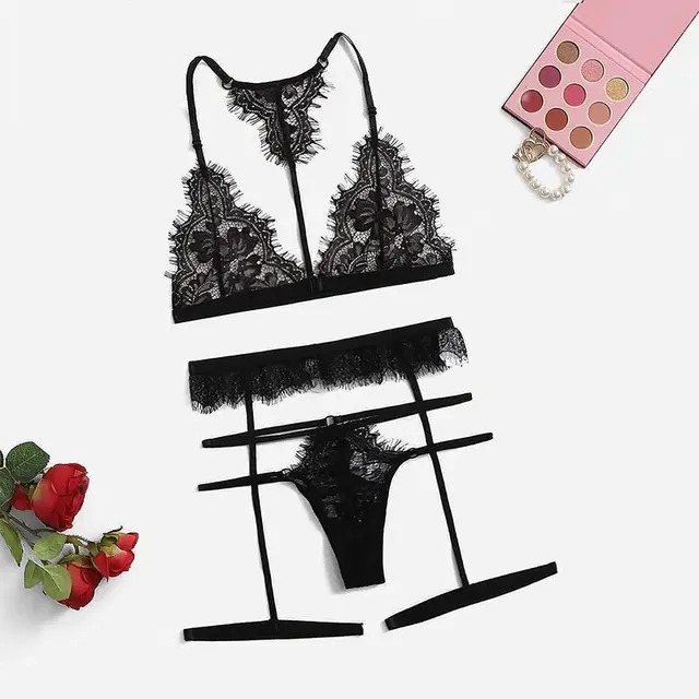 Europe And The United States Sexy Erotic Lingerie Lace Mesh Sling Erotic Pajamas Black - Shop at LoveMi