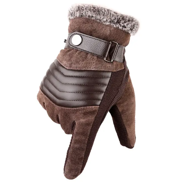 Motorcycle Cold Proof Warm Leather Gloves Brown Fur Mouth - Shop at LoveMi